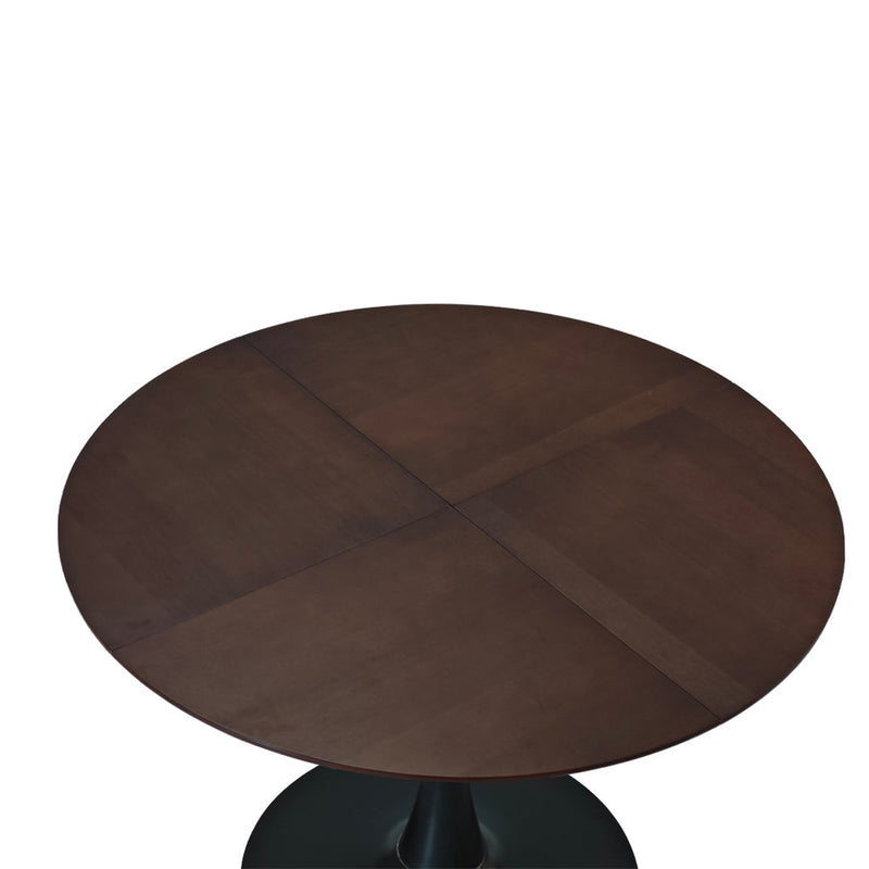 42.13"Modern Round Dining Table,Four Patchwork Tabletops with Brown Oak Color Solid Wood Veneer Table Top,Metal Base Dining Table, End Table Leisure Coffee Table