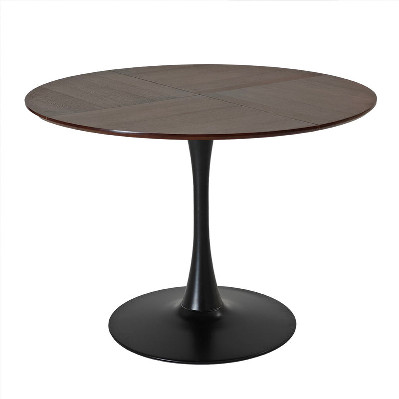 42.13"Modern Round Dining Table,Four Patchwork Tabletops with Brown Oak Color Solid Wood Veneer Table Top,Metal Base Dining Table, End Table Leisure Coffee Table