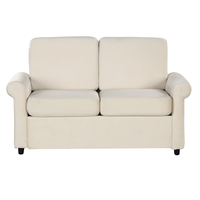 57.4" Pull Out Sofa Bed,Sleeper Sofa Bed with Premium Twin Size Mattress Pad,2-in-1 Pull Out Couch Bed with Two USB Ports for Living Room,Small Apartment, Beige