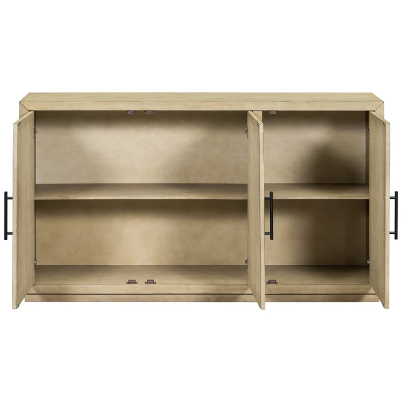 3-Door Large Storage Retro Sideboard with Adjustable Shelves and Black Handles for Kitchen, Dining Room and Living Room (Antique Natural)