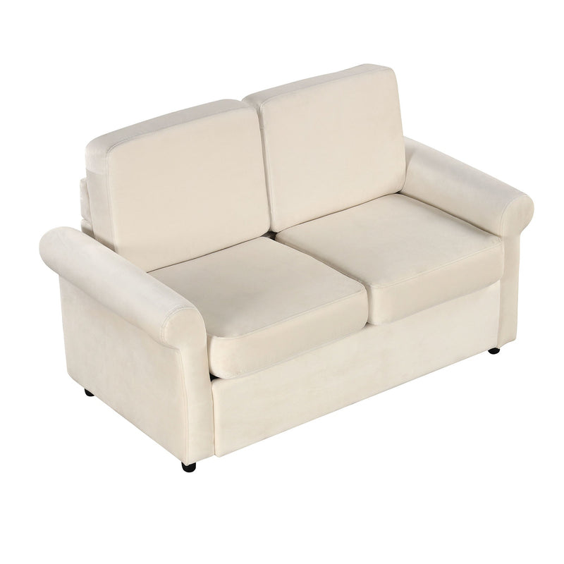 57.4" Pull Out Sofa Bed,Sleeper Sofa Bed with Premium Twin Size Mattress Pad,2-in-1 Pull Out Couch Bed with Two USB Ports for Living Room,Small Apartment, Beige