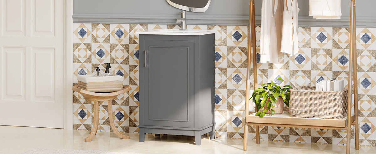 20 Inch Modern Small Bathroom Vanity Cabinet With Ceramic Basin, photo 5 of 10