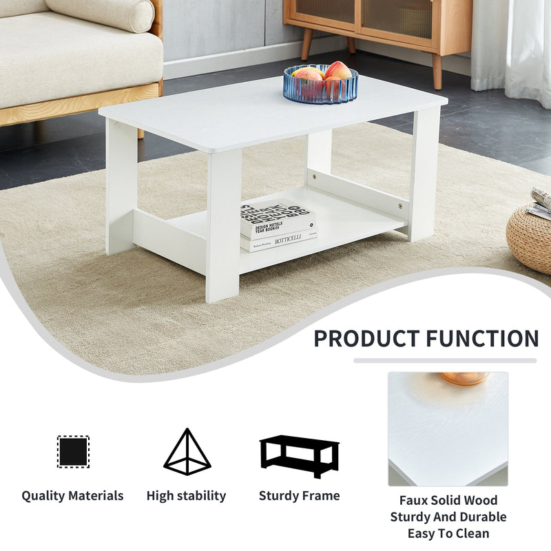 A modern and minimalist white double layered rectangular coffee table and coffee table. MDF material is more durable and suitable for living rooms, bedrooms, and study rooms. 19.6 "x35.4"x16.5 "CT-16