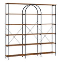 6 Tier Bookcase Home Office Open Bookshelf, Vintage Industrial Style Shelf with Metal Frame, MDF Board, Brown