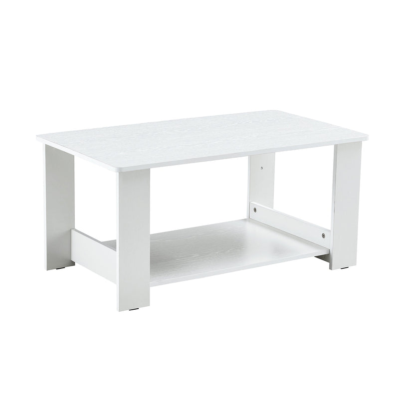 A modern and minimalist white double layered rectangular coffee table and coffee table. MDF material is more durable and suitable for living rooms, bedrooms, and study rooms. 19.6 "x35.4"x16.5 "CT-16