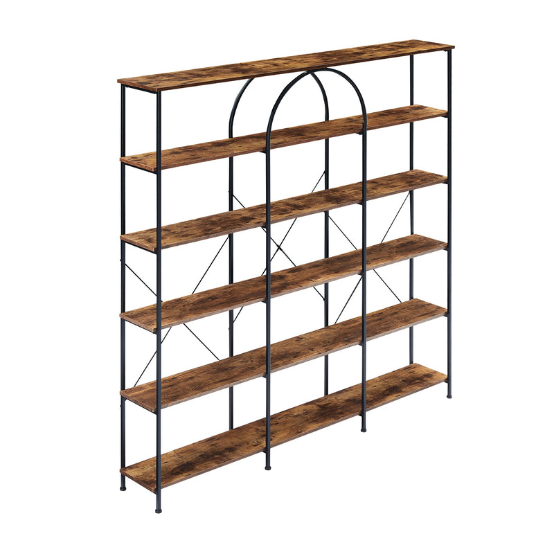 6 Tier Bookcase Home Office Open Bookshelf, Vintage Industrial Style Shelf with Metal Frame, MDF Board, Brown