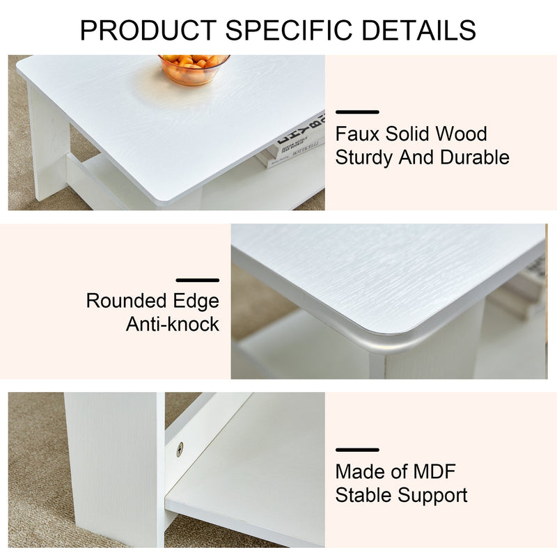 A modern and minimalist white double layered rectangular coffee table and coffee table. MDF material is more durable and suitable for living rooms, bedrooms, and study rooms. 19.6 "x35.4"x16.5 "CT-16