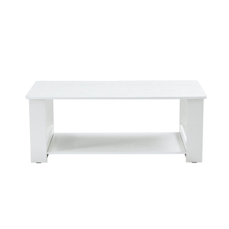 A modern and practical white coffee table and coffee table. The double layered coffee table is made of MDF material,. Suitable for living room, bedroom, and study.43.3"x21.6"x16.5" CT-16