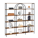 6 Tier Bookcase Home Office Open Bookshelf, Vintage Industrial Style Shelf with Metal Frame, MDF Board, Brown