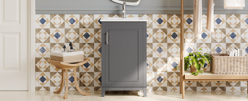 20 Inch Modern Small Bathroom Vanity Cabinet With Ceramic Basin, photo 6 of 10