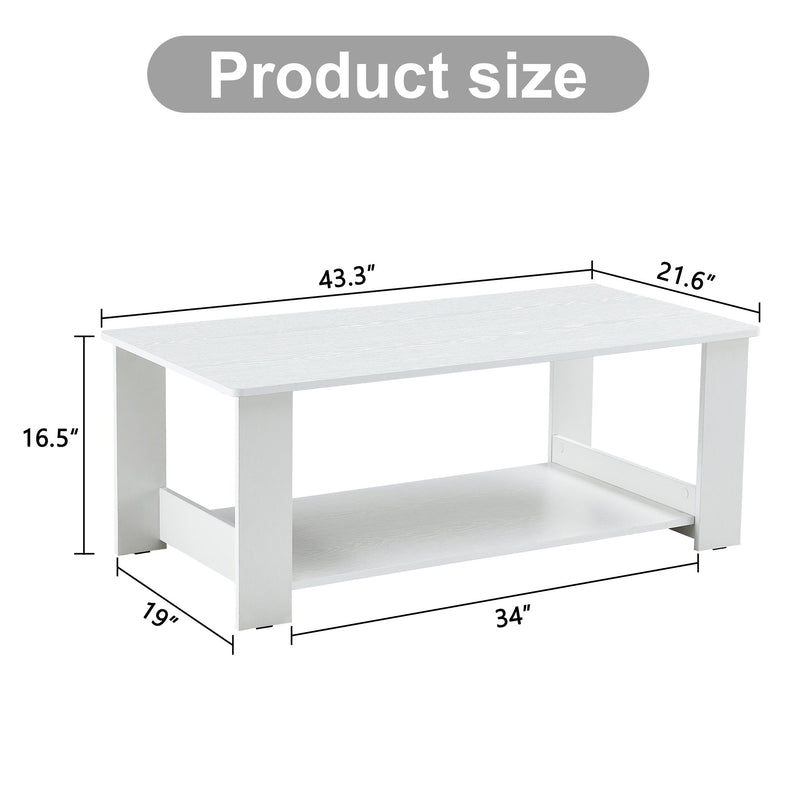 A modern and practical white coffee table and coffee table. The double layered coffee table is made of MDF material,. Suitable for living room, bedroom, and study.43.3"x21.6"x16.5" CT-16