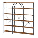 6 Tier Bookcase Home Office Open Bookshelf, Vintage Industrial Style Shelf with Metal Frame, MDF Board, Brown