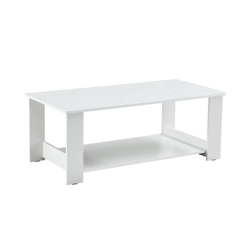 A modern and practical white coffee table and coffee table. The double layered coffee table is made of MDF material,. Suitable for living room, bedroom, and study.43.3"x21.6"x16.5" CT-16