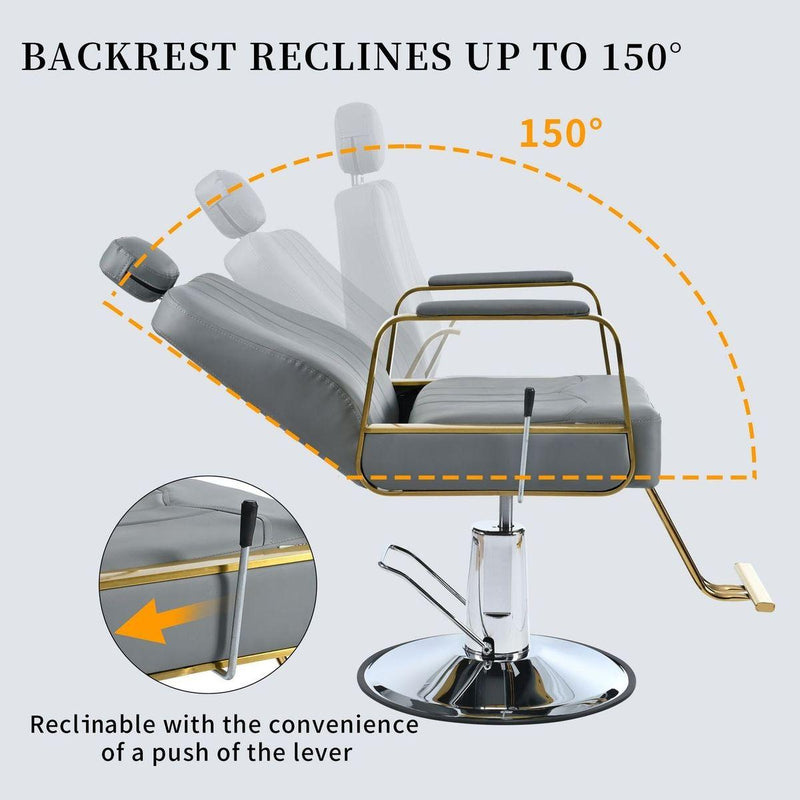 Premium Reclining barber Chair Salon Chair for Hair Stylist with Heavy Duty Hydraulic Pump, 360 Rotation, Tattoo Chair Shampoo Beauty Salon Equipment, Max Load Weight 400 Lbs, Gray