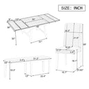 6-Piece Classic Dining Table Set, Rectangular Extendable Dining Table with two 12"W Removable Leaves and 4 Upholstered Chairs & 1 Bench for Dining Room (White+Black)