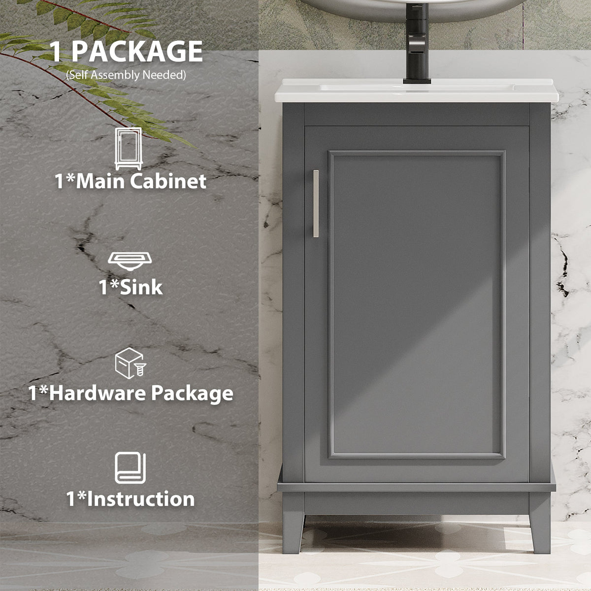 20 Inch Modern Small Bathroom Vanity Cabinet With Ceramic Basin, photo 10 of 10