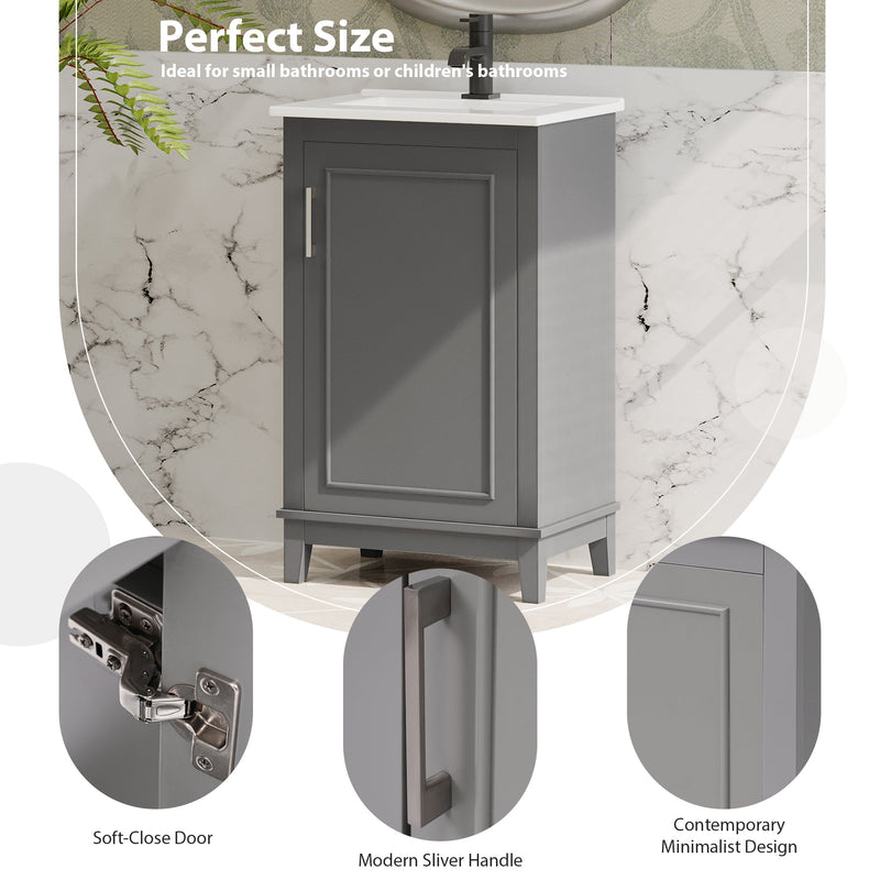 20 Inch Modern Small Bathroom Vanity Cabinet With Ceramic Basin, photo 7 of 10