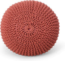 Poona Handcrafted Modern Cotton Pouf, Coral