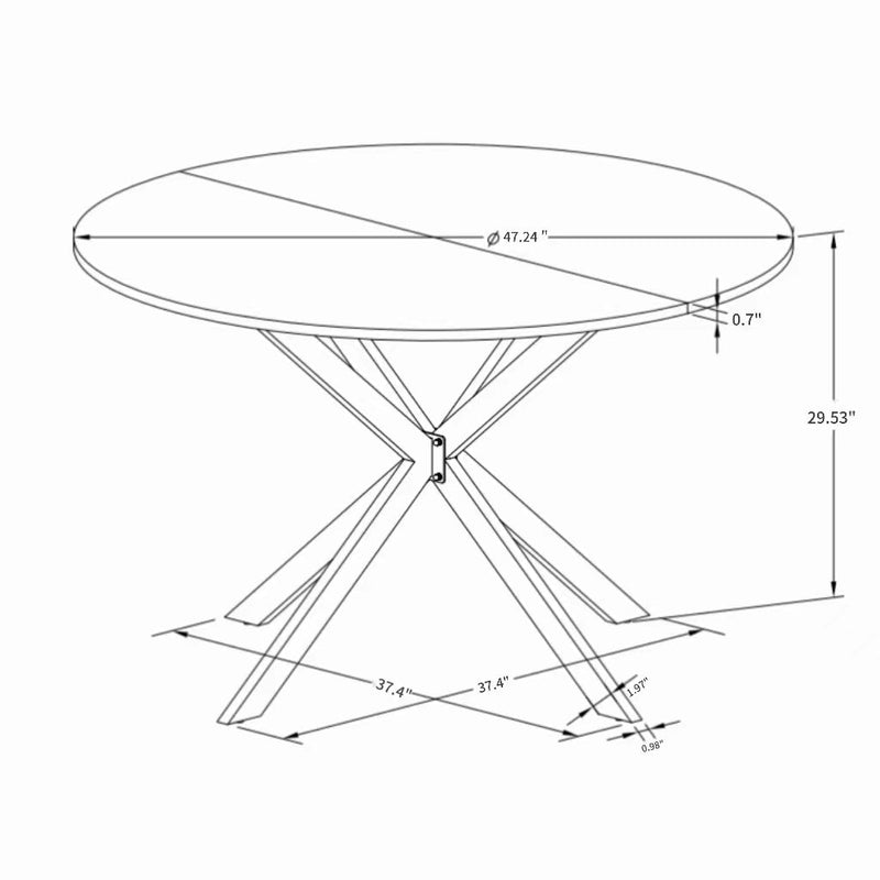 47.24" Modern Cross Leg Round Dining Table, White Top Occasional Table, Two Piece Removable Top, Matte Finish Iron Legs
