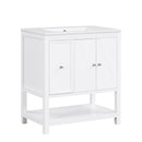 30" Bathroom Vanity with Sink Top, Bathroom Vanity Cabinet with Two Doors and One Drawer, MDF Boards, Solid Wood, One Package, White