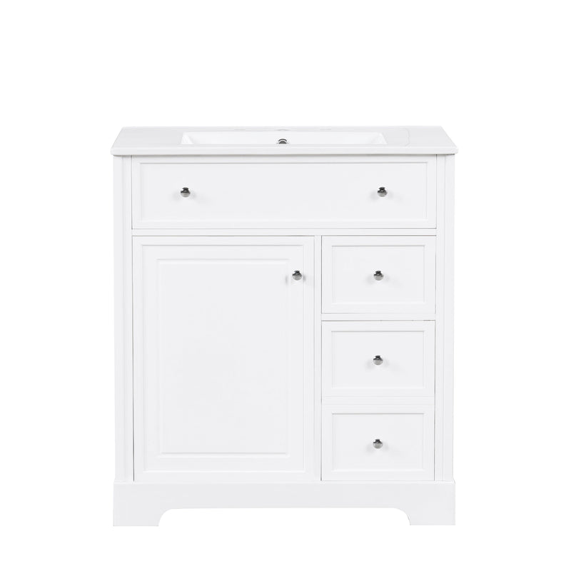 30" Bathroom Vanity with Sink Top, Bathroom Vanity Cabinet with Door and Two Drawers, MDF Boards, Solid Wood, One Package, White