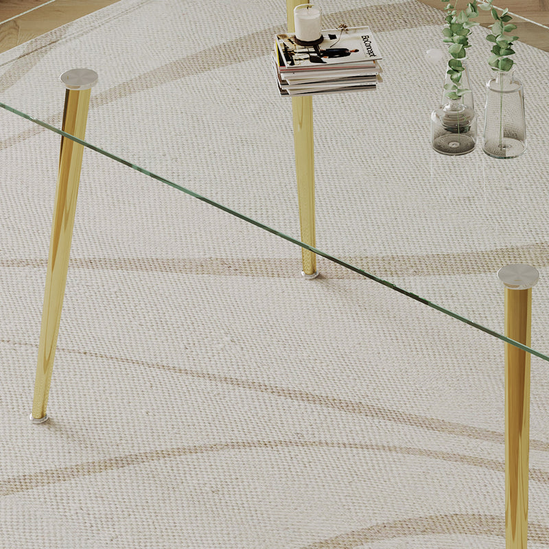 0.32" Thick Tempered Glass Top Dining Table with Gold Stainless Steel Legs