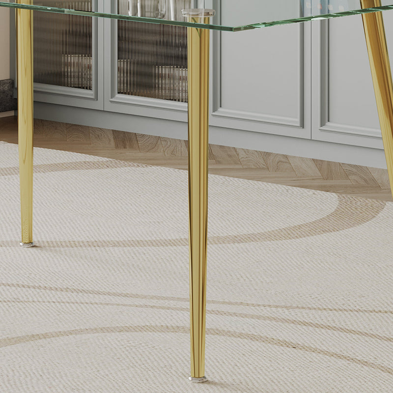 0.32" Thick Tempered Glass Top Dining Table with Gold Stainless Steel Legs