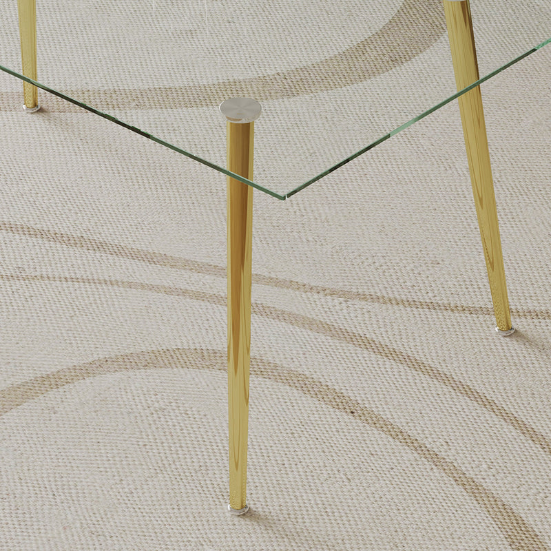 0.32" Thick Tempered Glass Top Dining Table with Gold Stainless Steel Legs