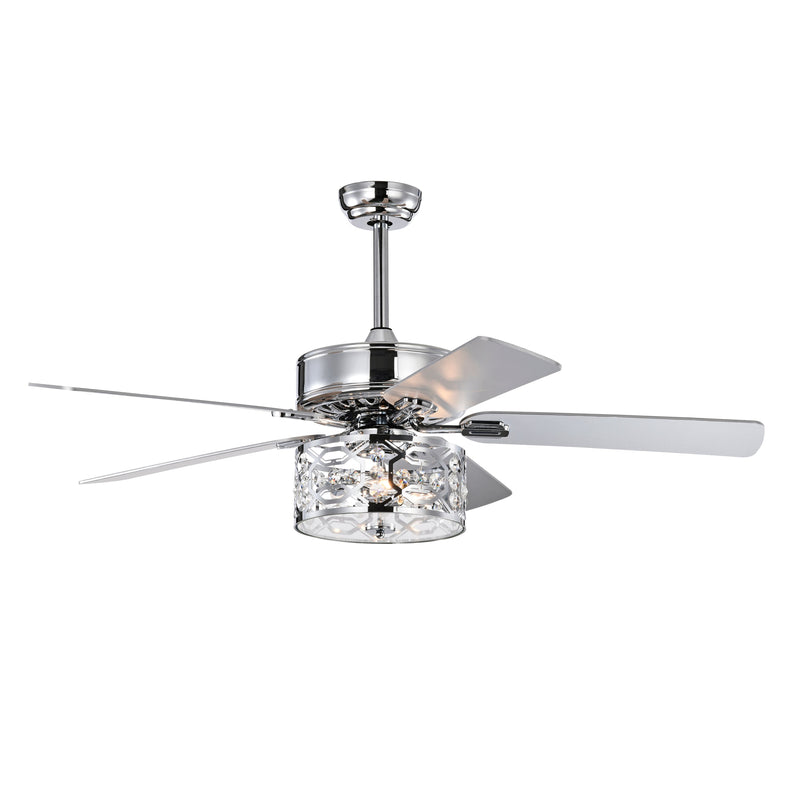 52 Inch Crystal Chandelier Fan Dual Finish Reversible Blades, Fandelier for Living Room, Dining Room, Bedroom, Family Room, Chrome