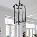 8-Lights Lantern Tiered Pendant Light Fixtures, Industrial Farmhouse Hanging Chandelier for Entryway, Foyer, Living Room, Kitchen Island, Staircase(Black & Silver)