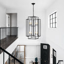 8-Lights Lantern Tiered Pendant Light Fixtures, Industrial Farmhouse Hanging Chandelier for Entryway, Foyer, Living Room, Kitchen Island, Staircase(Black & Silver)