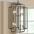 8-Lights Lantern Tiered Pendant Light Fixtures, Industrial Farmhouse Hanging Chandelier for Entryway, Foyer, Living Room, Kitchen Island, Staircase(Black & Silver)