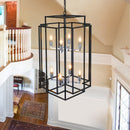 8-Lights Lantern Tiered Pendant Light Fixtures, Industrial Farmhouse Hanging Chandelier for Entryway, Foyer, Living Room, Kitchen Island, Staircase(Black & Silver)