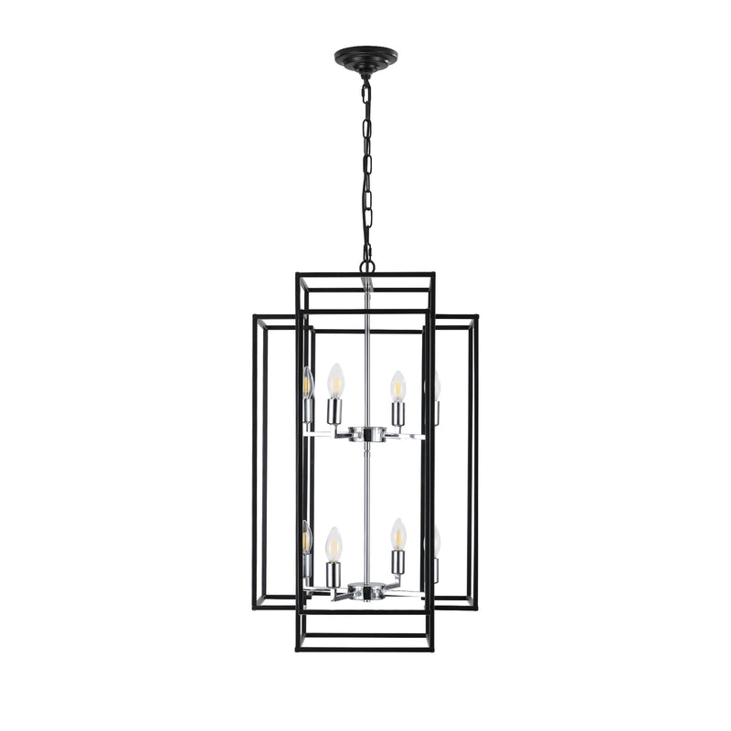 8-Lights Lantern Tiered Pendant Light Fixtures, Industrial Farmhouse Hanging Chandelier for Entryway, Foyer, Living Room, Kitchen Island, Staircase(Black & Silver)