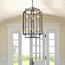 8-Lights Lantern Tiered Pendant Light Fixtures, Industrial Farmhouse Hanging Chandelier for Entryway, Foyer, Living Room, Kitchen Island, Staircase(Black & Silver)