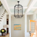 8-Lights Lantern Tiered Pendant Light Fixtures, Industrial Farmhouse Hanging Chandelier for Entryway, Foyer, Living Room, Kitchen Island, Staircase(Black & Silver)