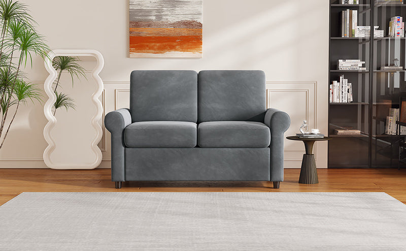 57.4" Pull Out Sofa Bed,Sleeper Sofa Bed with Premium Twin Size Mattress Pad,2-in-1 Pull Out Couch Bed with Two USB Ports for Living Room,Small Apartment, Gray