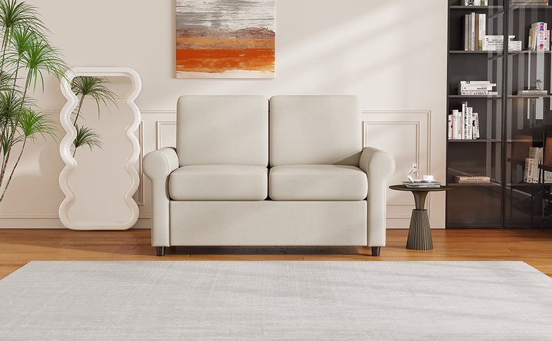 57.4" Pull Out Sofa Bed,Sleeper Sofa Bed with Premium Twin Size Mattress Pad,2-in-1 Pull Out Couch Bed with Two USB Ports for Living Room,Small Apartment, Beige