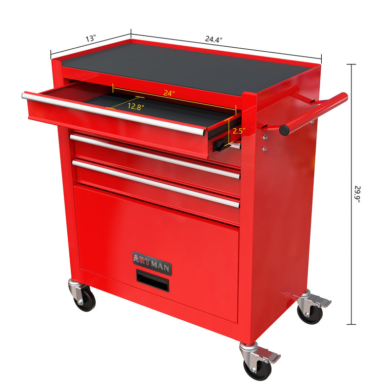 4 Drawers Tool Cabinet with Tool Sets-RED
