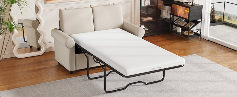 57.4" Pull Out Sofa Bed,Sleeper Sofa Bed with Premium Twin Size Mattress Pad,2-in-1 Pull Out Couch Bed with Two USB Ports for Living Room,Small Apartment, Beige