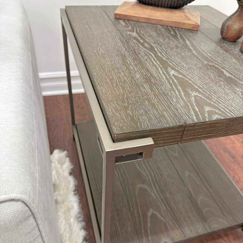 Corbeta Metal Frame Wood Living Room End Table with Shelf, photo 3 of 8