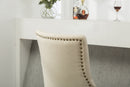 Tan Button Tufted Solid Wood Wingback Hostess Chairs Set of 2