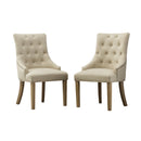 Tan Button Tufted Solid Wood Wingback Hostess Chairs Set of 2