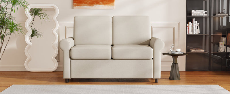 57.4" Pull Out Sofa Bed,Sleeper Sofa Bed with Premium Twin Size Mattress Pad,2-in-1 Pull Out Couch Bed with Two USB Ports for Living Room,Small Apartment, Beige