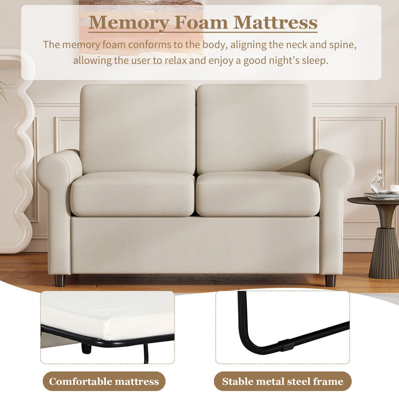 57.4" Pull Out Sofa Bed,Sleeper Sofa Bed with Premium Twin Size Mattress Pad,2-in-1 Pull Out Couch Bed with Two USB Ports for Living Room,Small Apartment, Beige