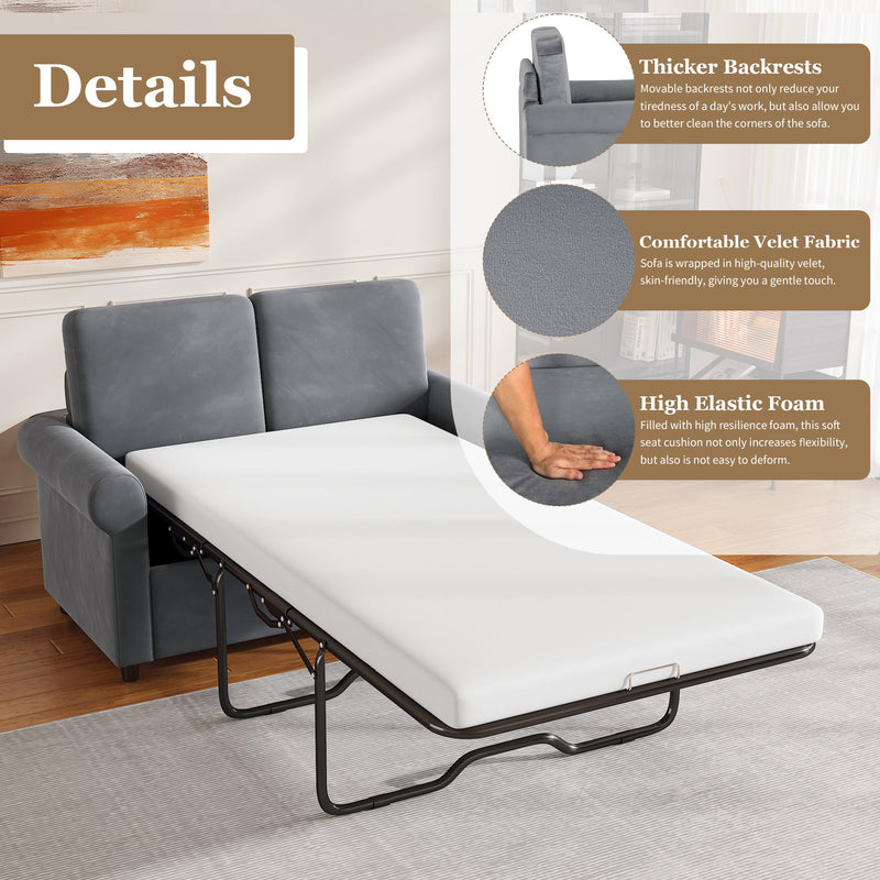 57.4" Pull Out Sofa Bed,Sleeper Sofa Bed with Premium Twin Size Mattress Pad,2-in-1 Pull Out Couch Bed with Two USB Ports for Living Room,Small Apartment, Gray