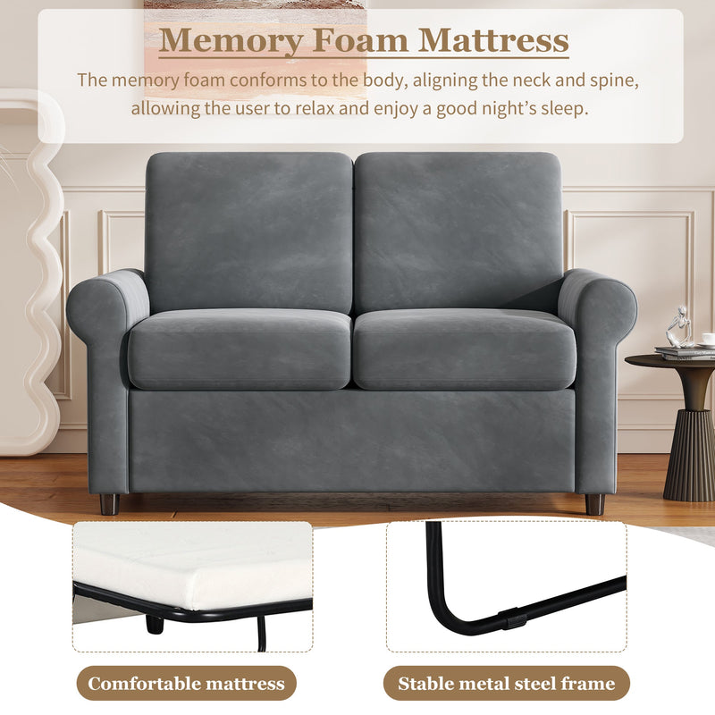 57.4" Pull Out Sofa Bed,Sleeper Sofa Bed with Premium Twin Size Mattress Pad,2-in-1 Pull Out Couch Bed with Two USB Ports for Living Room,Small Apartment, Gray