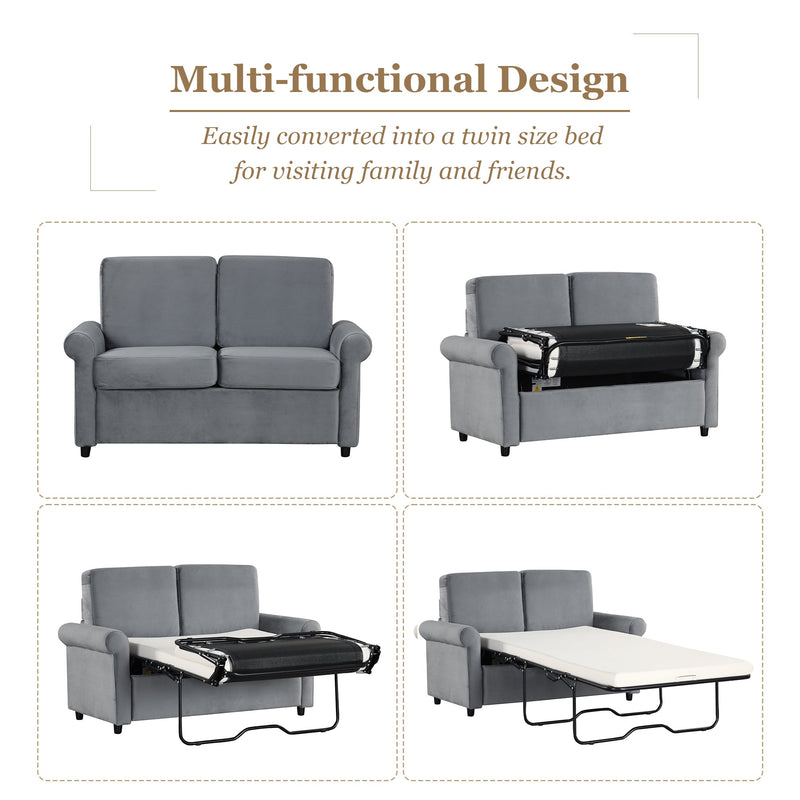 57.4" Pull Out Sofa Bed,Sleeper Sofa Bed with Premium Twin Size Mattress Pad,2-in-1 Pull Out Couch Bed with Two USB Ports for Living Room,Small Apartment, Gray