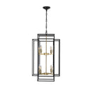 8-Lights Lantern Tiered Pendant Light Fixtures, Industrial Farmhouse Hanging Chandelier for Entryway, Foyer, Living Room, Kitchen Island, Staircase(Black & Gold)