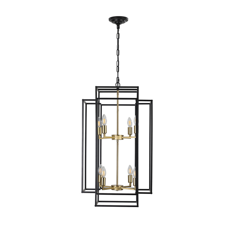 8-Lights Lantern Tiered Pendant Light Fixtures, Industrial Farmhouse Hanging Chandelier for Entryway, Foyer, Living Room, Kitchen Island, Staircase(Black & Gold)